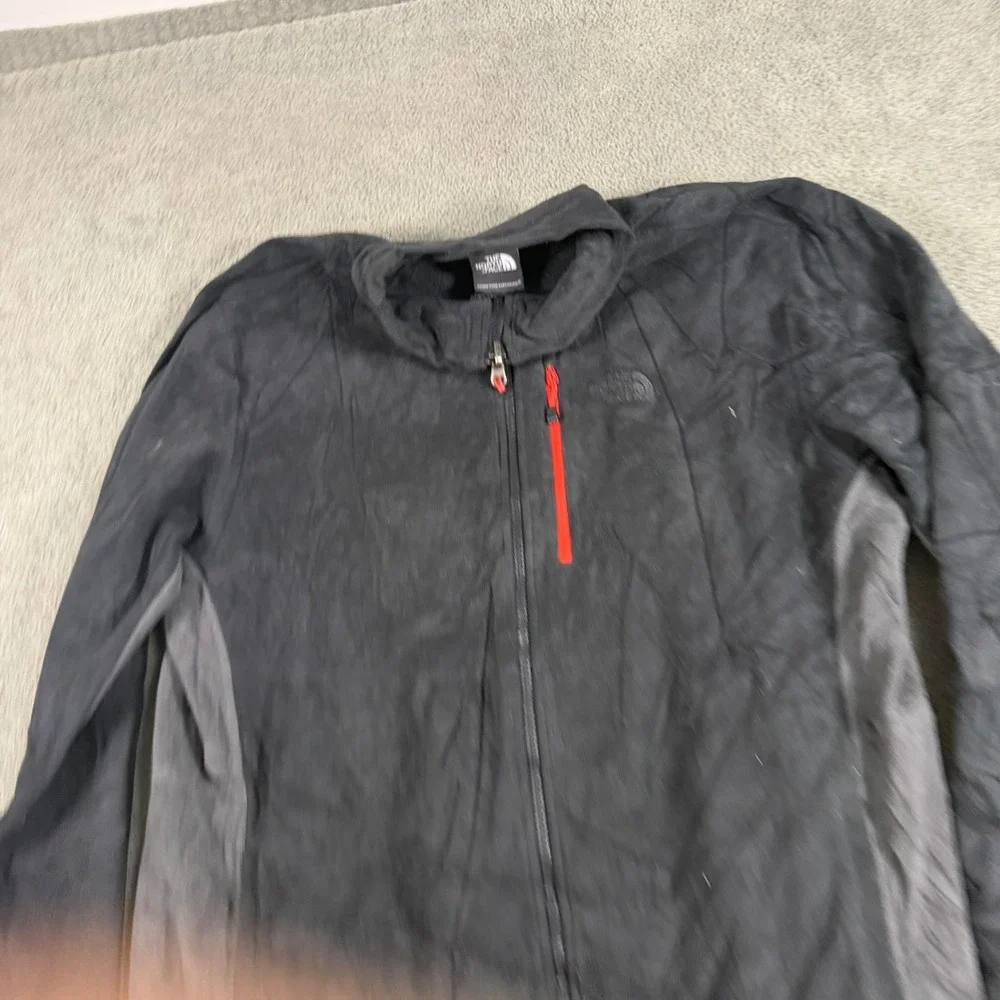 The North Face Mens Full Zip Fleece Jacket Black Grey Red Pocket L Large